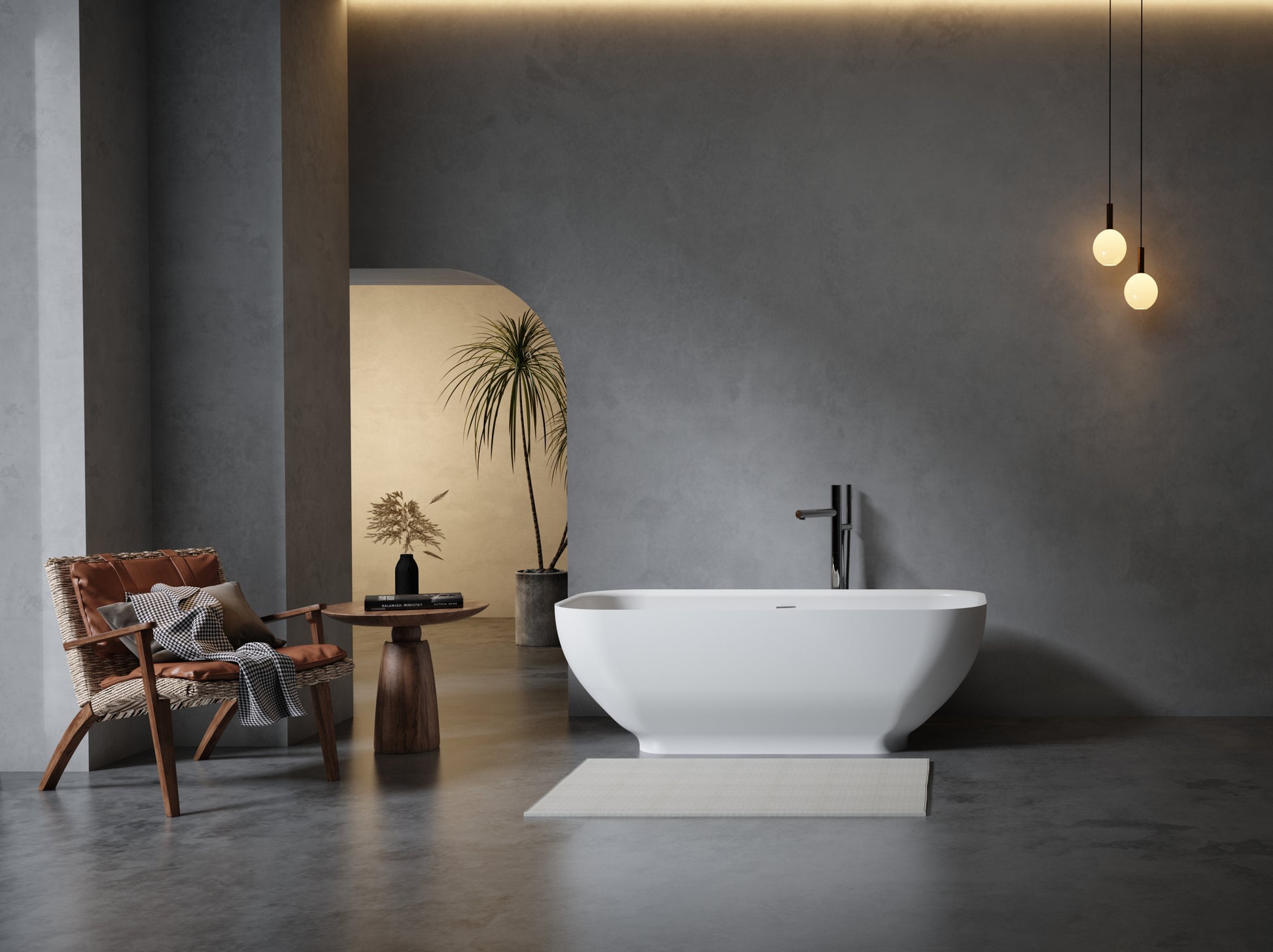 Luxury Solid Surface Freestanding Soaking Bathtub with white-solid surface