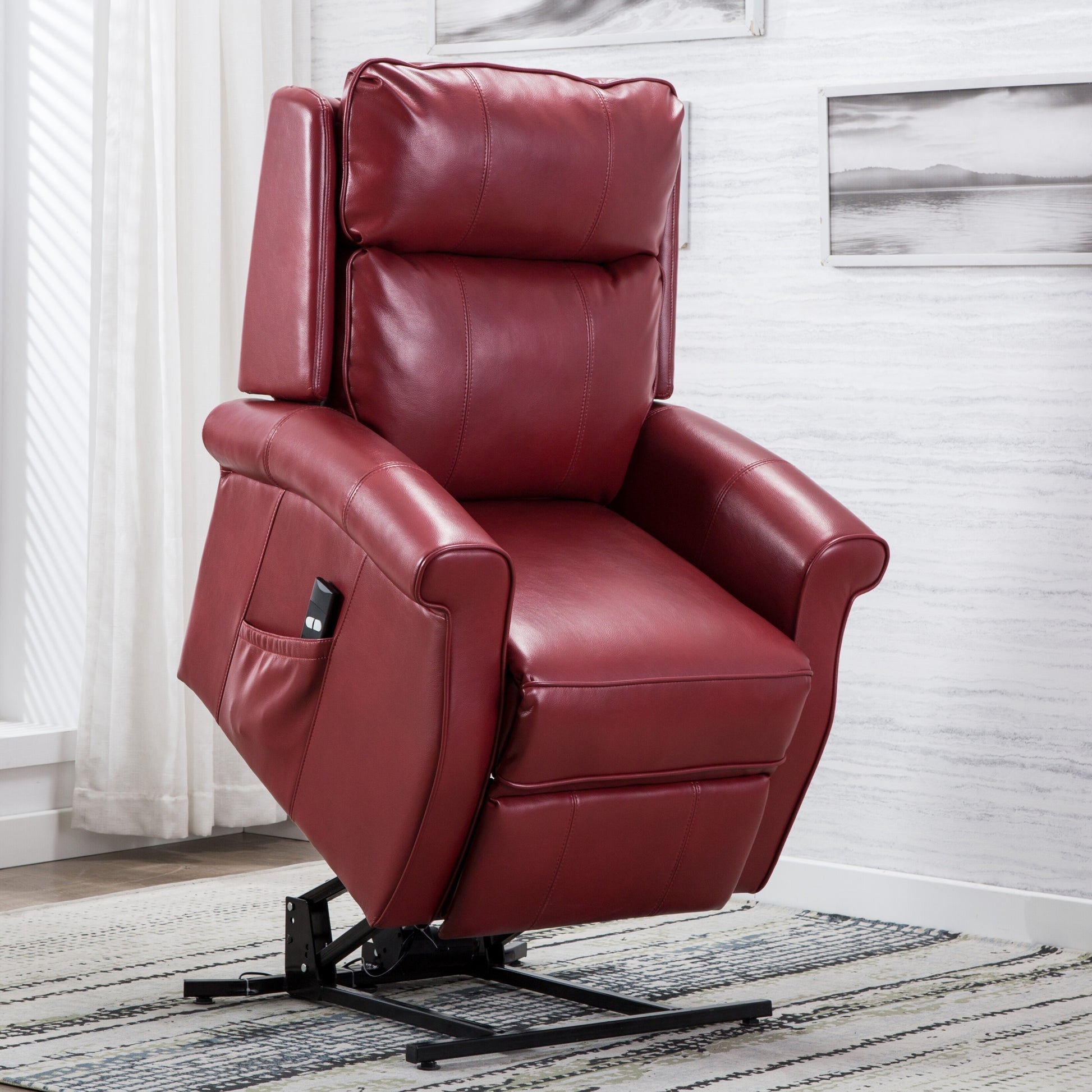 Landis Red Traditional Lift Chair red-foam-pu leather