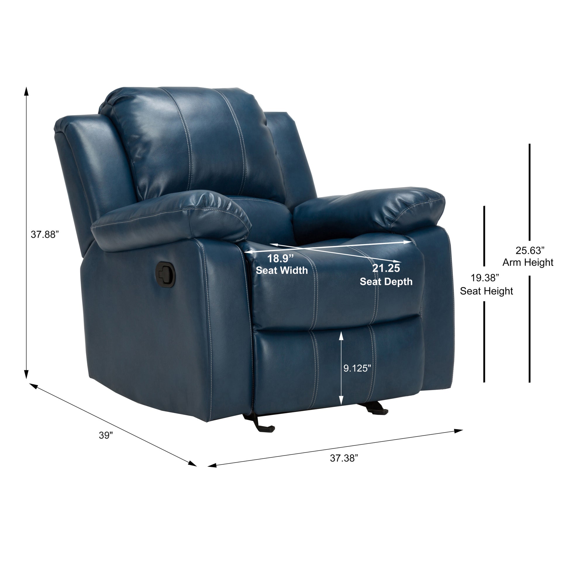 Charlotte Navy Blue Leather Gel Recliner navy blue-foam-pu leather