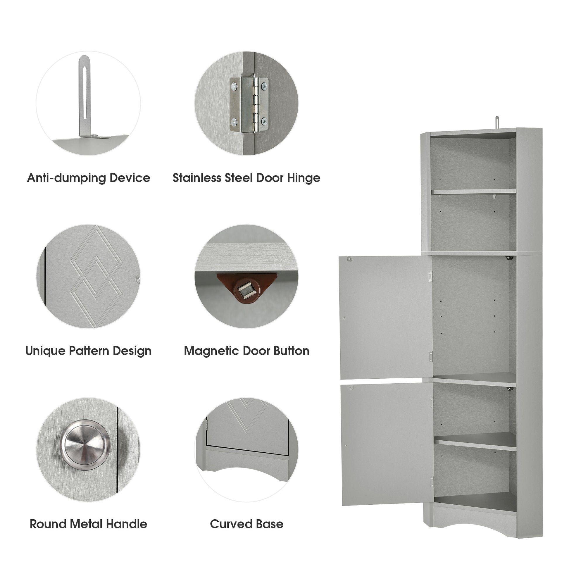 Tall Bathroom Corner Cabinet, Freestanding Storage gray-mdf