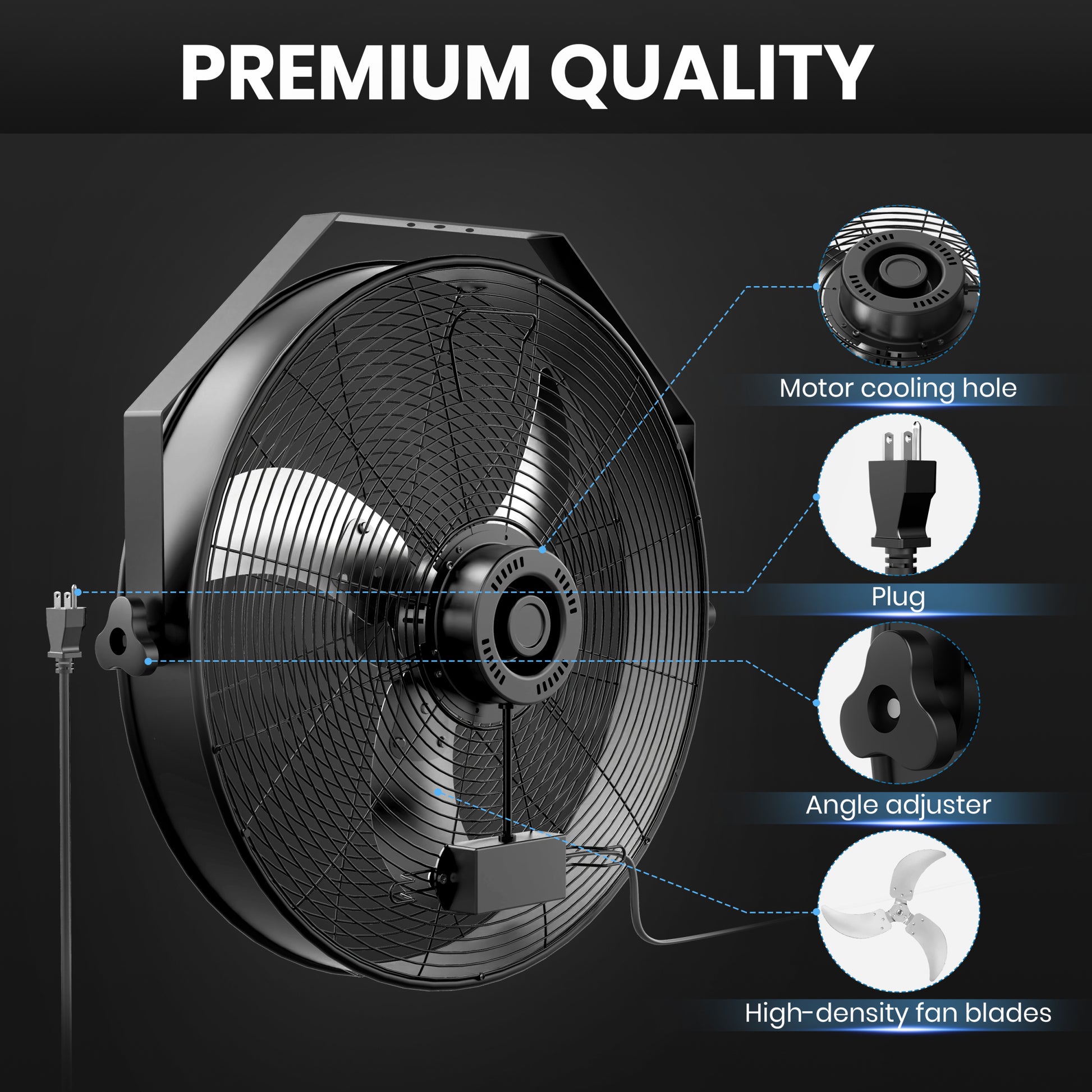 InfiniPower 20 Inch High Velocity Wall Mount Fan with black-metal