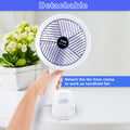 Clip on Fan with LED Lamp, Rechargeable Desk Fan, 4 white-plastic