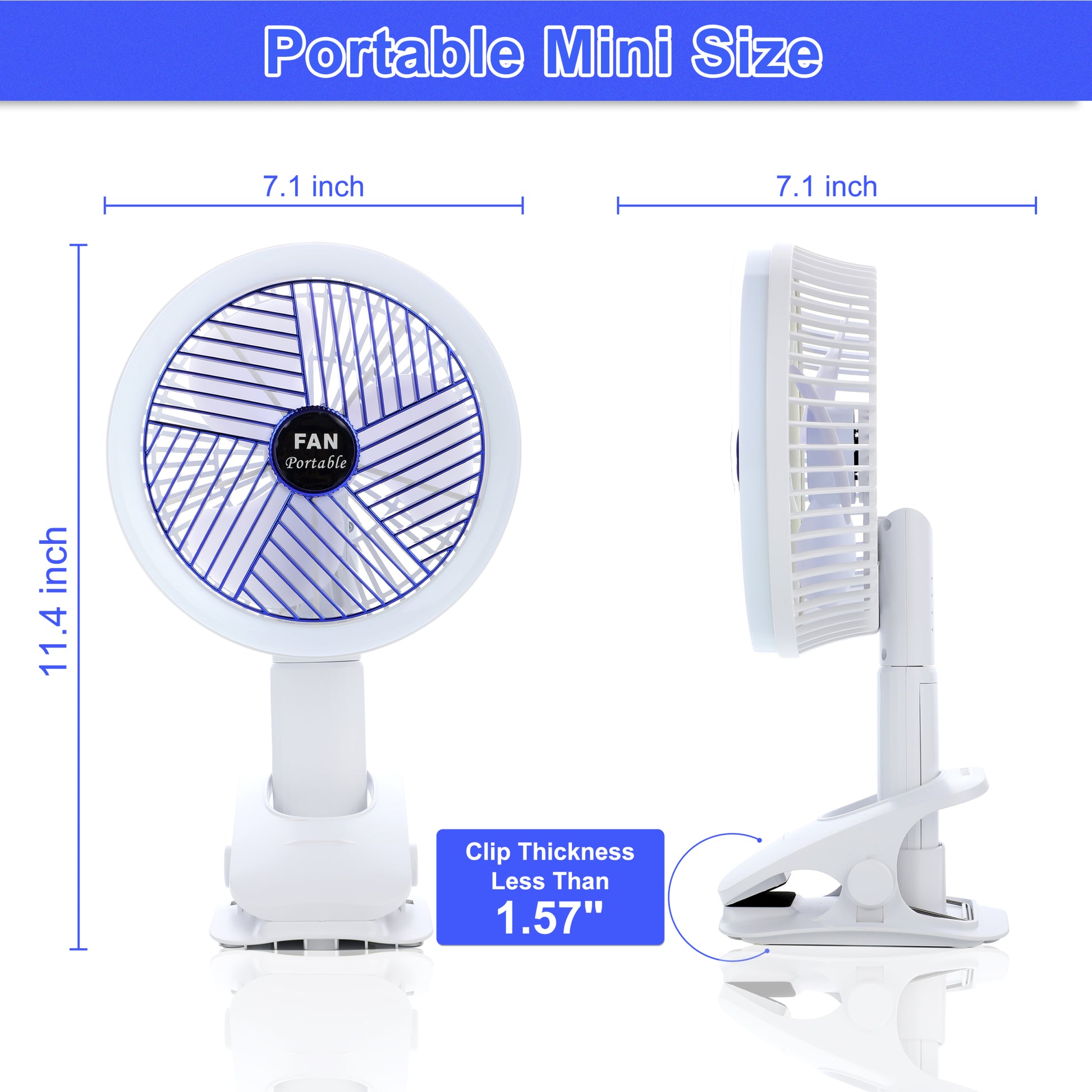 Clip on Fan with LED Lamp, Rechargeable Desk Fan, 4 white-plastic