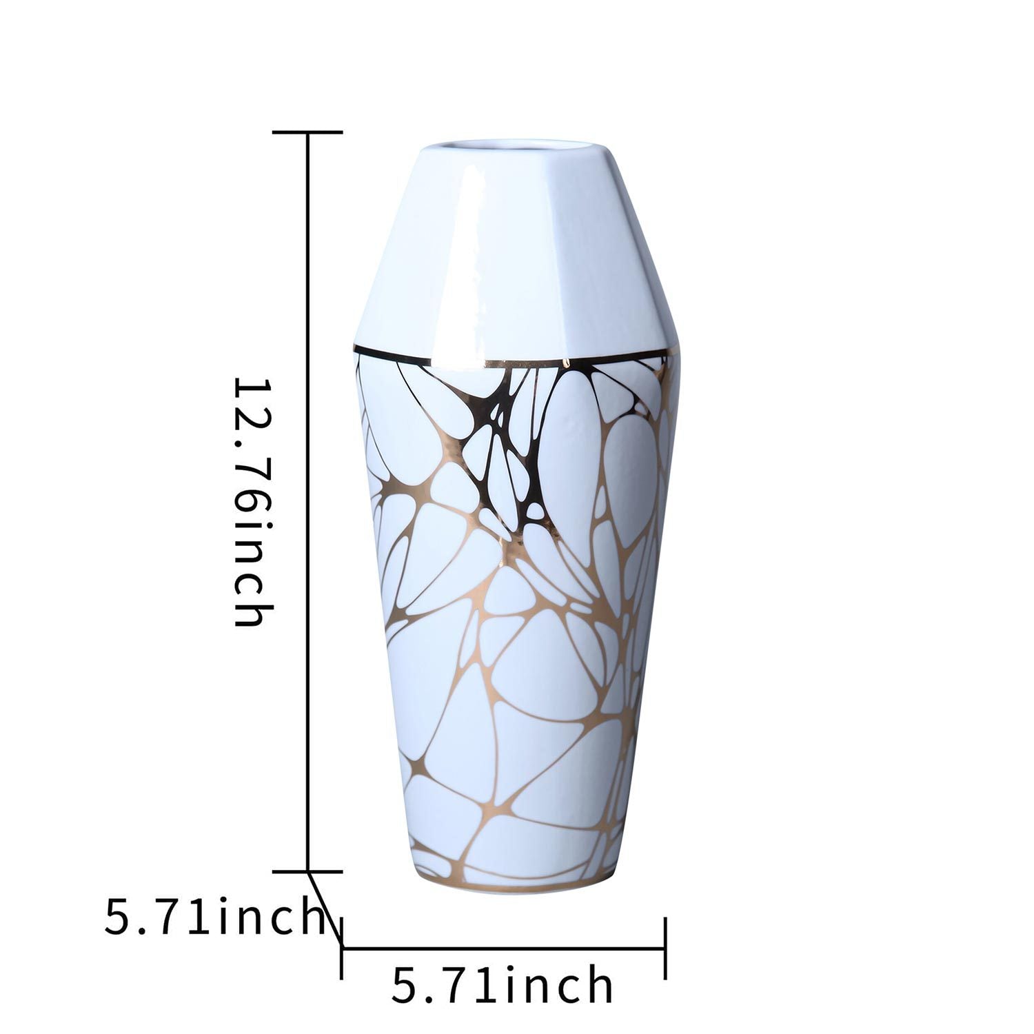 White Ceramic Vase with Gold Organic Accent Design white-ceramic