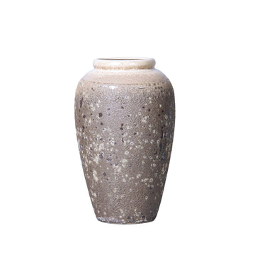 Vintage Sand Ceramic Vase 6.5"D x 12"H Artisanal Piece retro gray-ceramic