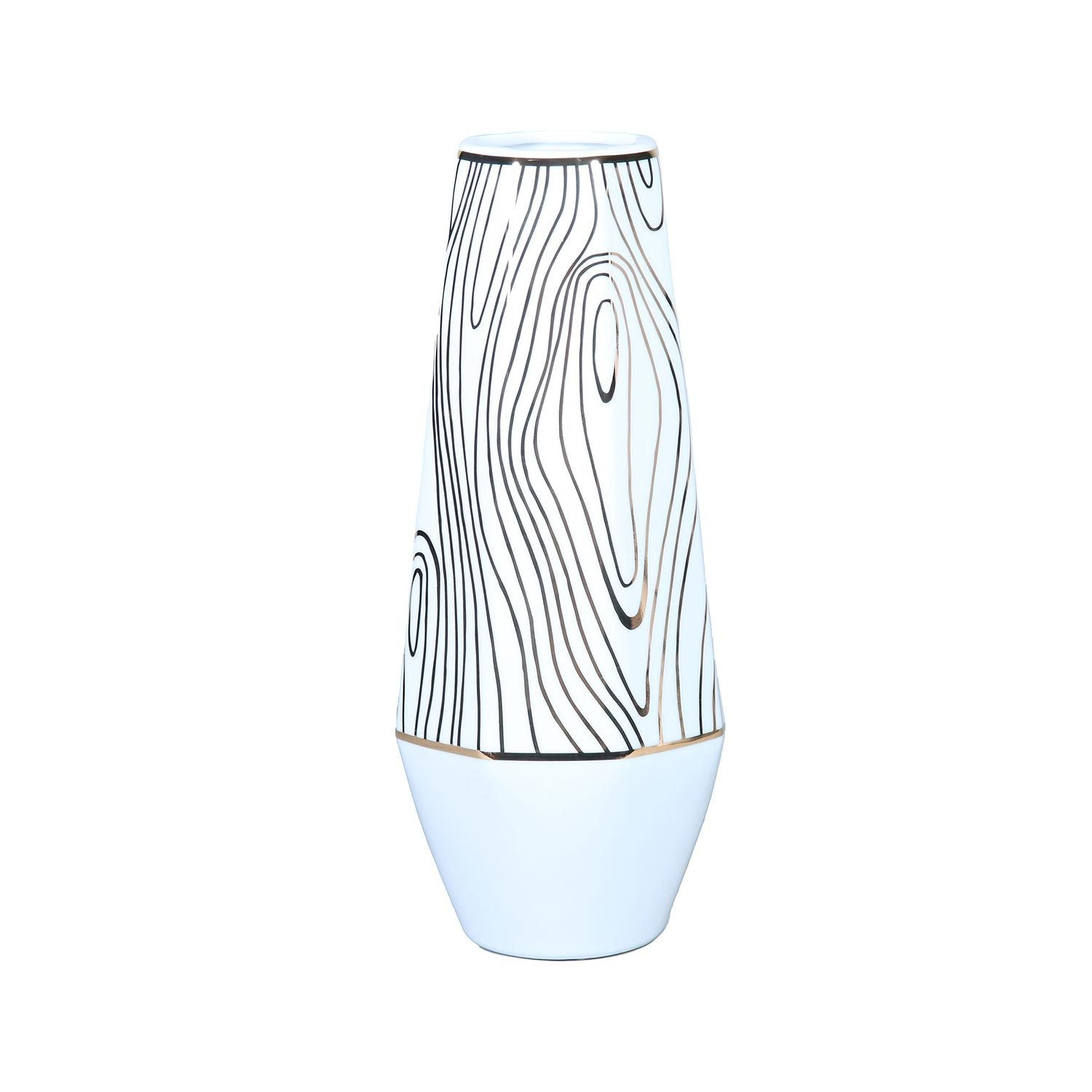 White Ceramic Vase with Gold Wood Grain Design Elegant white-ceramic