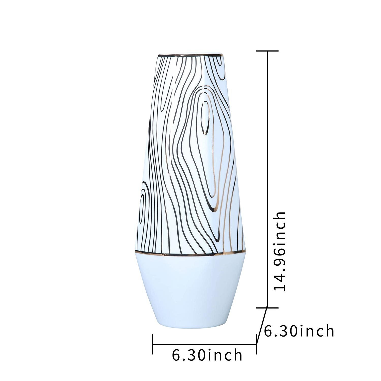 White Ceramic Vase with Gold Wood Grain Design Elegant white-ceramic