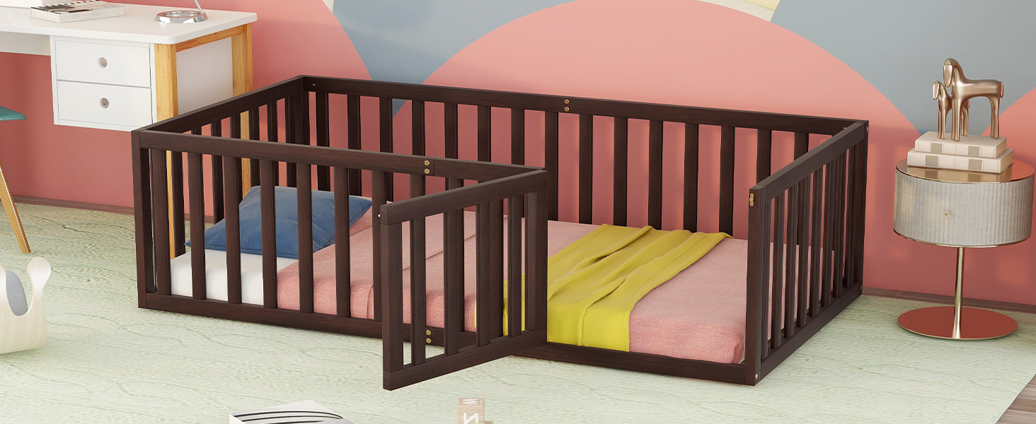 Twin Size Wood Floor Bed Frame With Fence And