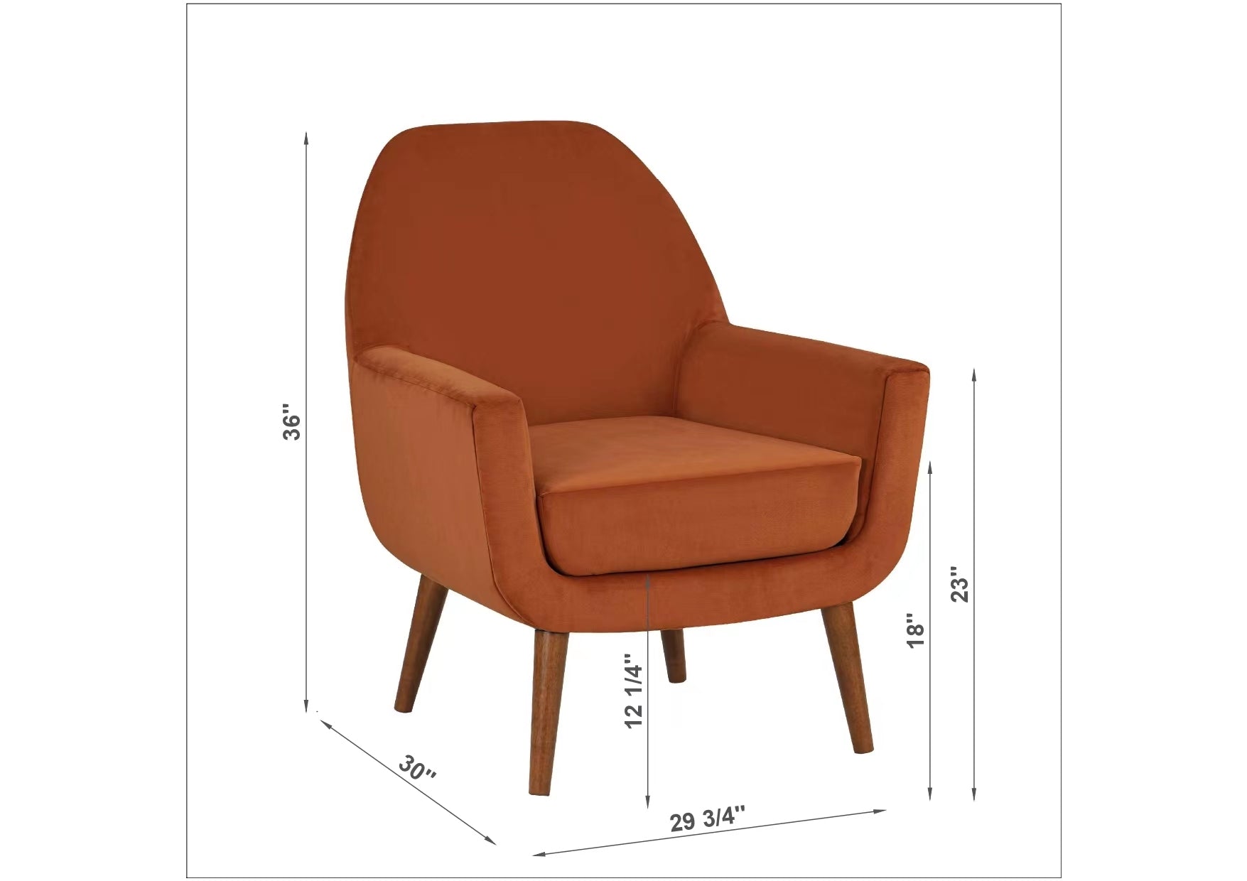 Astrid Mid Century Burnt Orange Velvet Arm Chair orange-foam-velvet