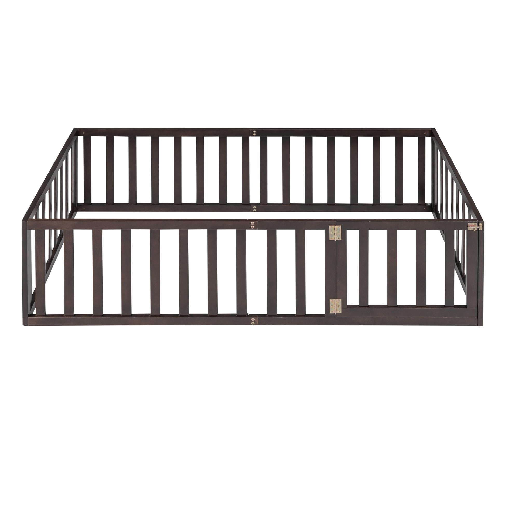 Twin Size Wood Floor Bed Frame With Fence And