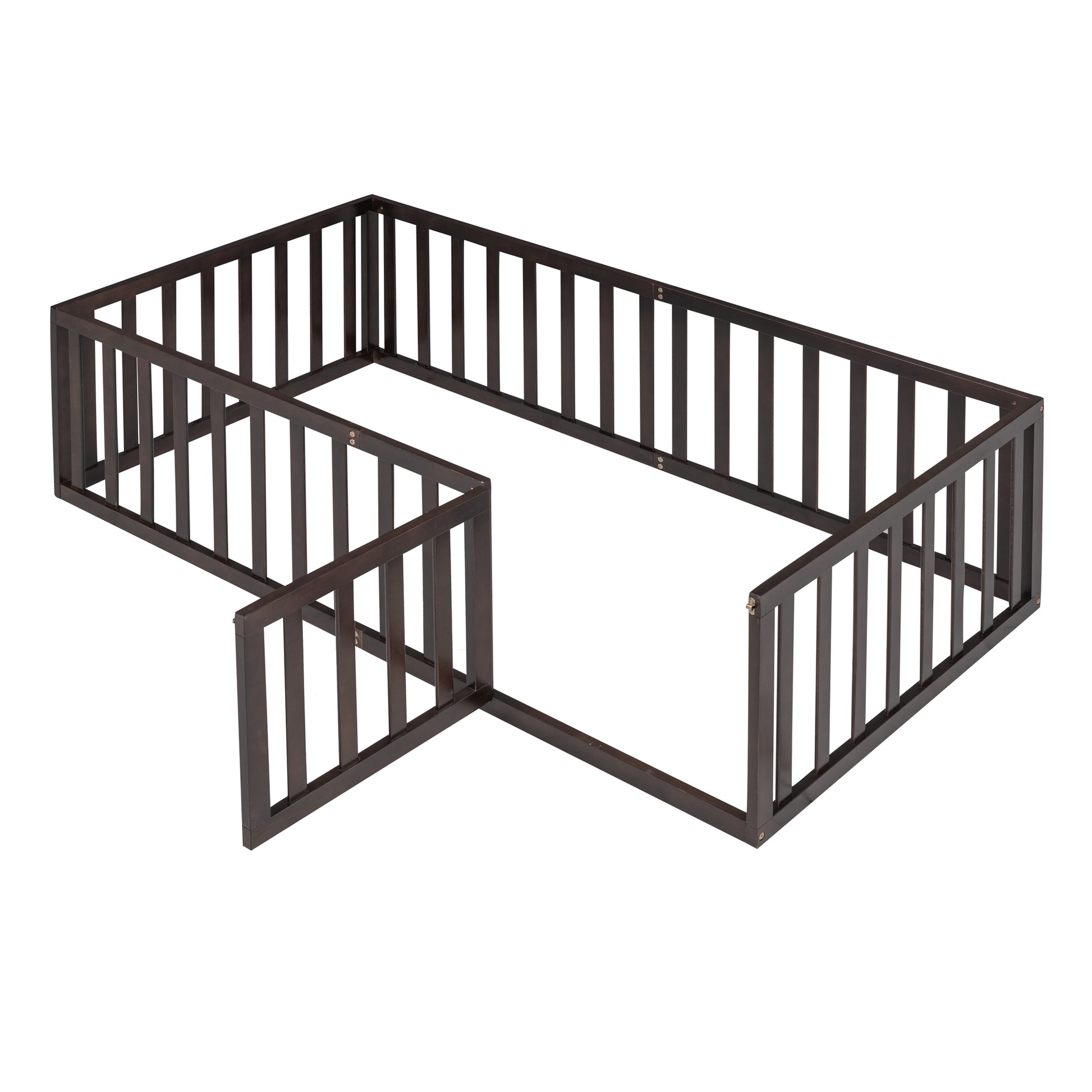 Twin Size Wood Floor Bed Frame With Fence And