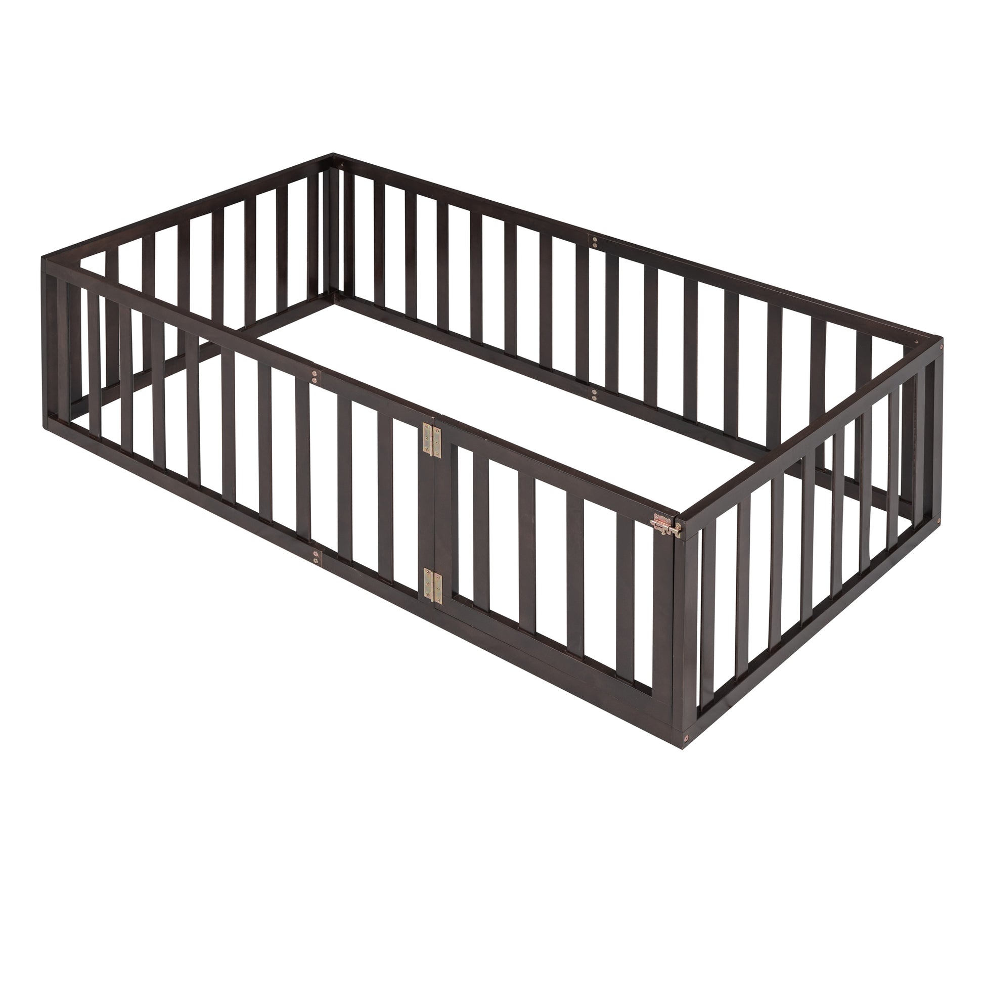 Twin Size Wood Floor Bed Frame With Fence And