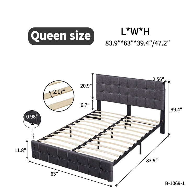 Queen Size Bed Frame, Modern Upholstered Platform