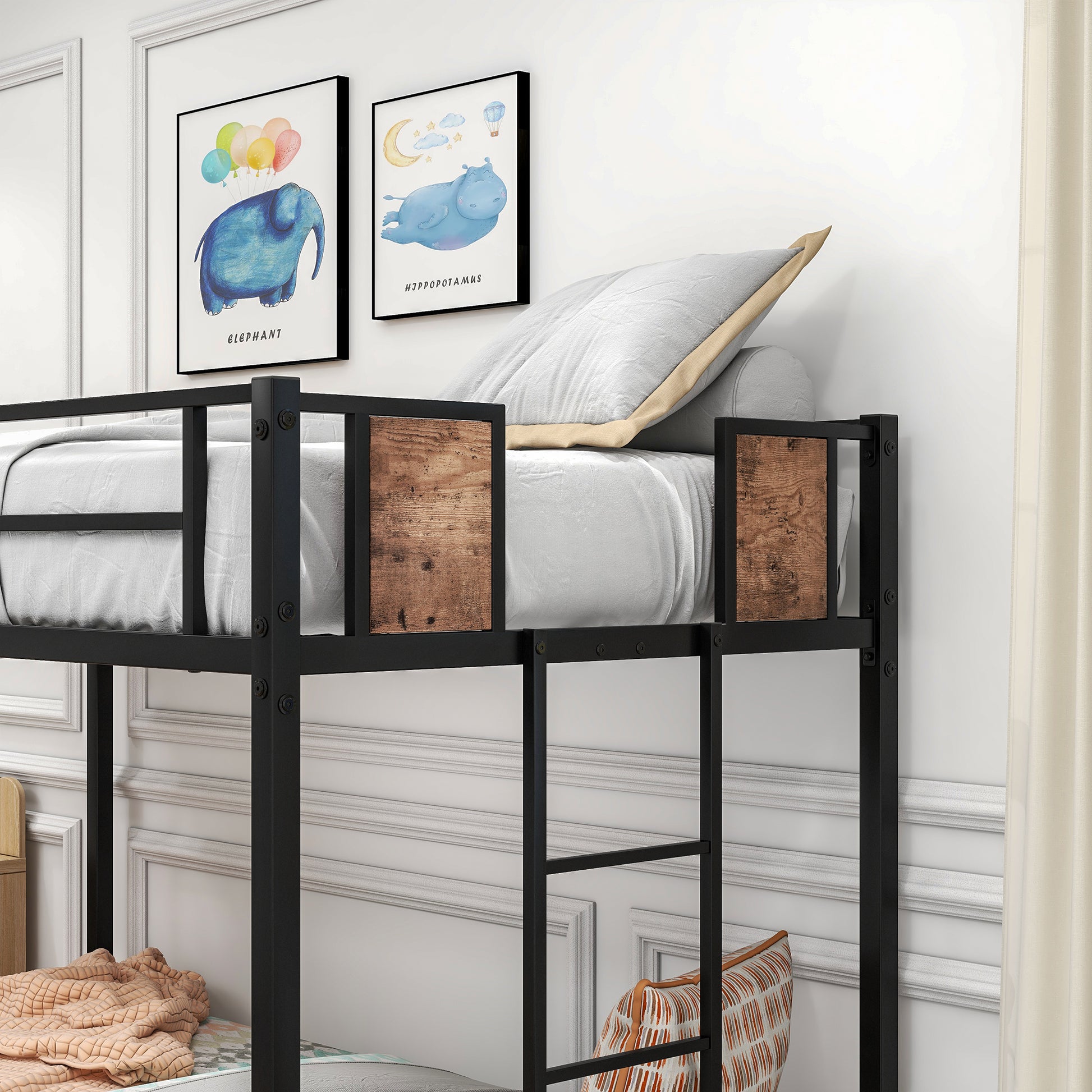 Twin Over Twin Size Metal Bunk Bed Black - Box