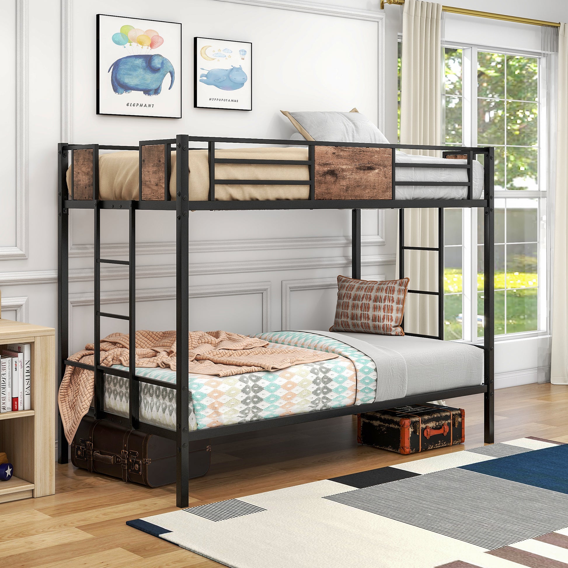 Twin Over Twin Size Metal Bunk Bed Black - Box