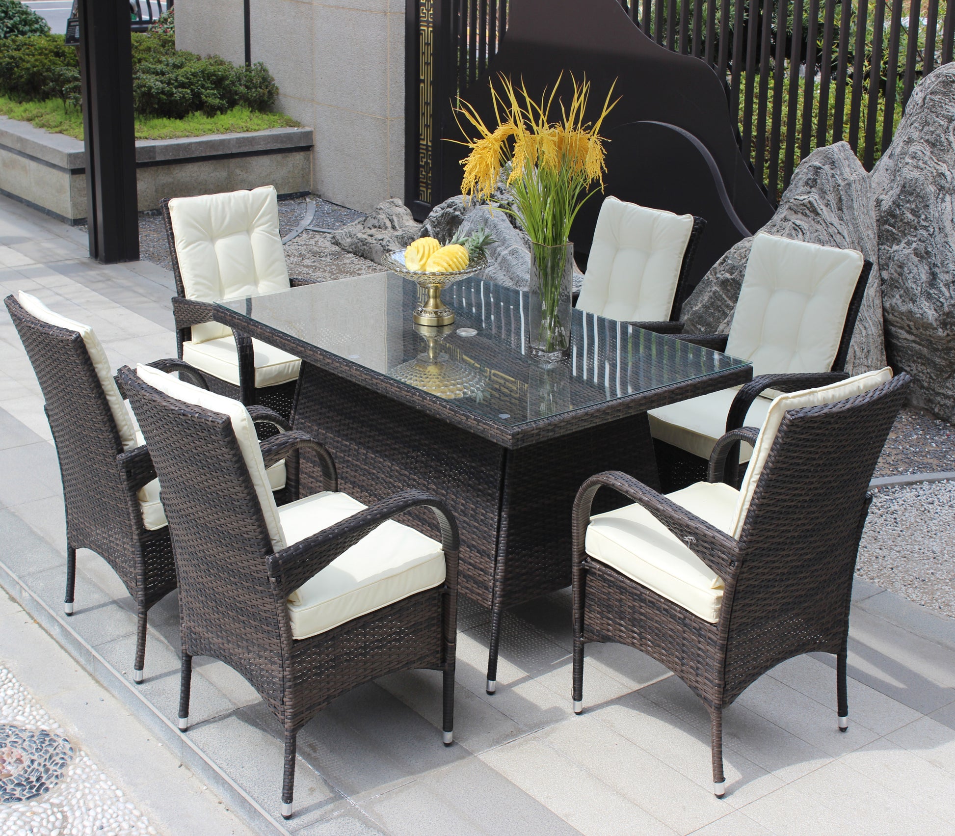 Patio 7 Piece Rectangular Dining Set With 6