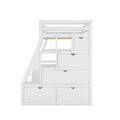 Twin Size Loft Bed with 7 Drawers 2 Shelves and Desk white-plywood