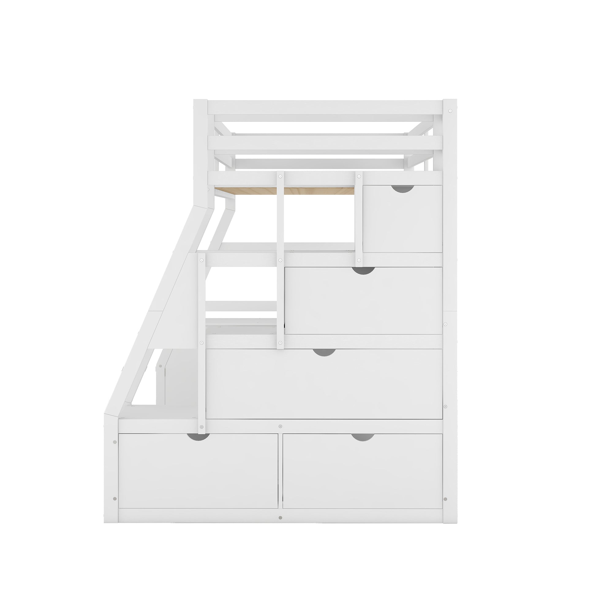 Twin Size Loft Bed with 7 Drawers 2 Shelves and Desk white-plywood