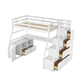 Twin Size Loft Bed with 7 Drawers 2 Shelves and Desk white-plywood