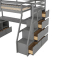 Twin Size Loft Bed with 7 Drawers 2 Shelves and Desk gray-plywood