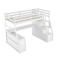 Twin Size Loft Bed with 7 Drawers 2 Shelves and Desk white-plywood