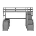 Twin Size Loft Bed with 7 Drawers 2 Shelves and Desk gray-plywood