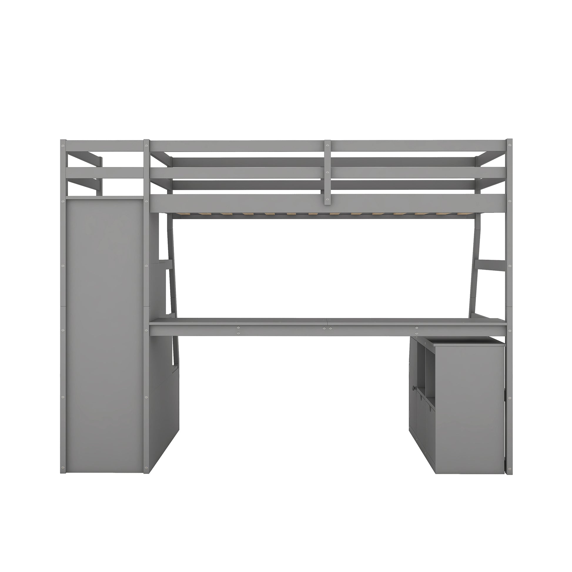 Twin Size Loft Bed with 7 Drawers 2 Shelves and Desk gray-plywood