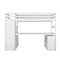 Twin Size Loft Bed with 7 Drawers 2 Shelves and Desk white-plywood