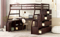 Twin Size Loft Bed with 7 Drawers 2 Shelves and Desk espresso-plywood