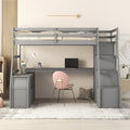 Twin Size Loft Bed with 7 Drawers 2 Shelves and Desk gray-plywood