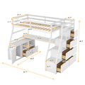 Twin Size Loft Bed with 7 Drawers 2 Shelves and Desk white-plywood