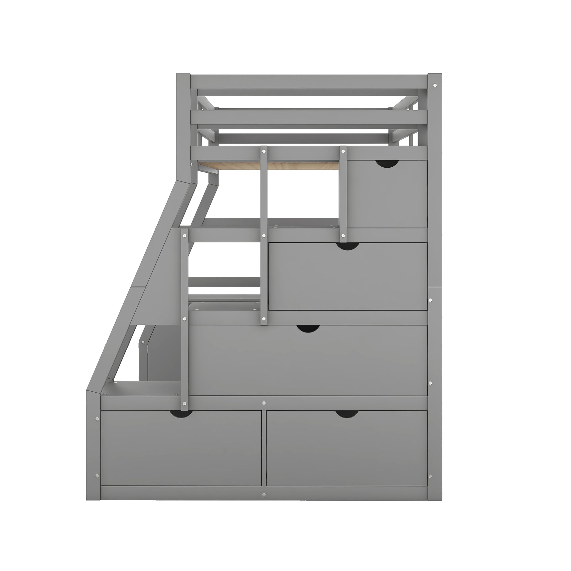 Twin Size Loft Bed with 7 Drawers 2 Shelves and Desk gray-plywood