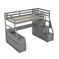 Twin Size Loft Bed with 7 Drawers 2 Shelves and Desk gray-plywood