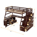 Twin Size Loft Bed with 7 Drawers 2 Shelves and Desk espresso-plywood