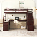 Twin Size Loft Bed with 7 Drawers 2 Shelves and Desk espresso-plywood