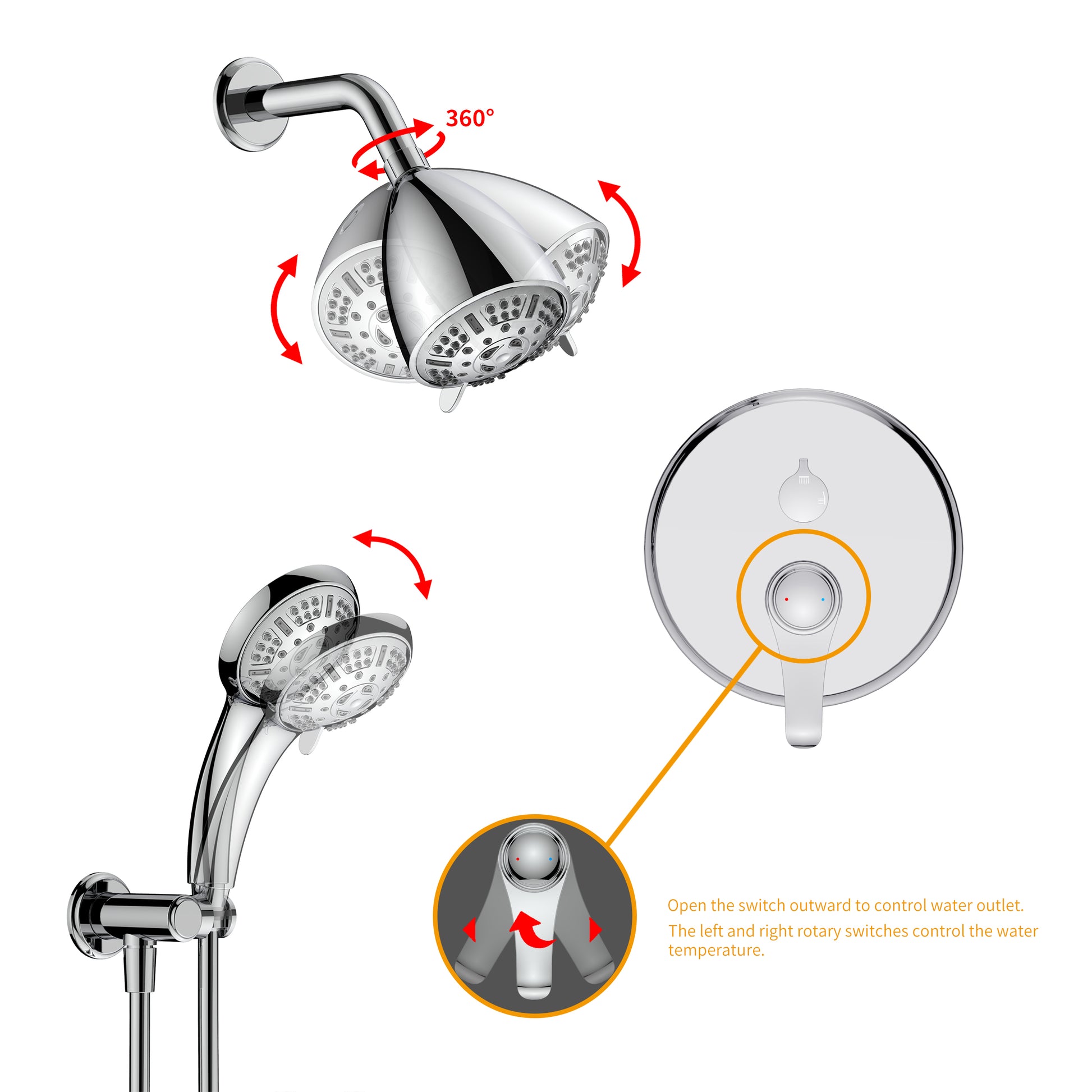 Large Amount of water Multi Function Shower Head chrome-brass