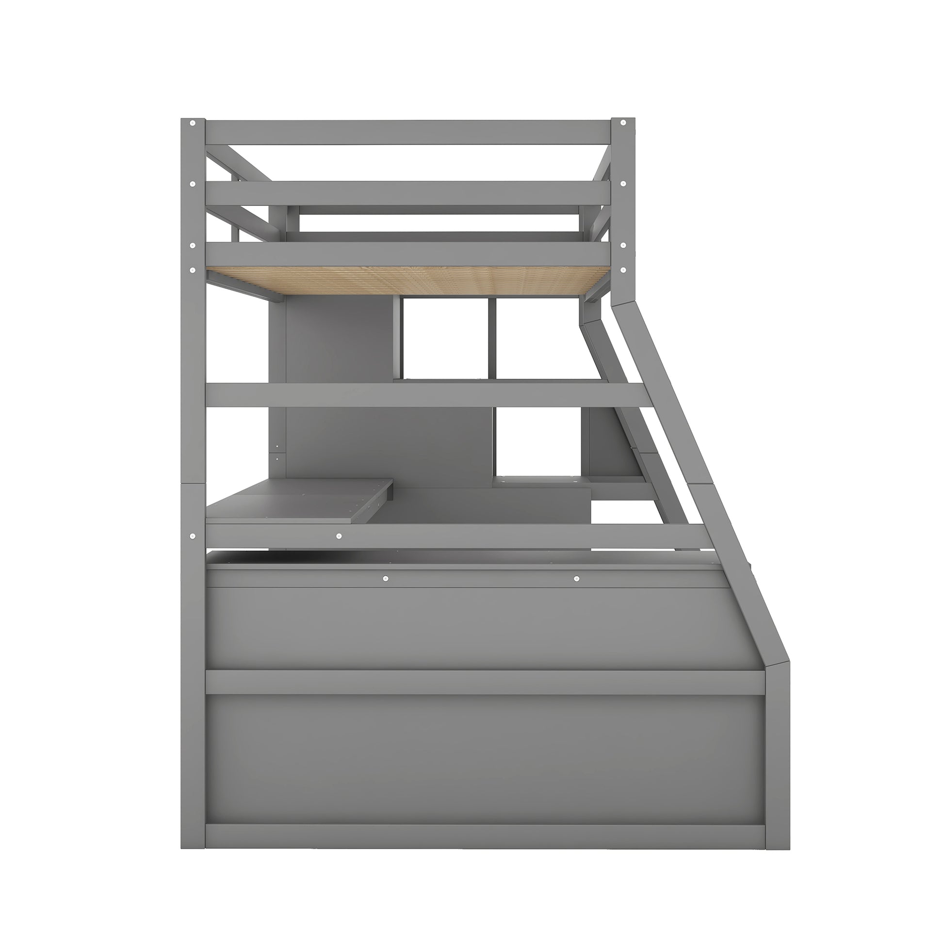 Twin Size Loft Bed with 7 Drawers 2 Shelves and Desk gray-plywood