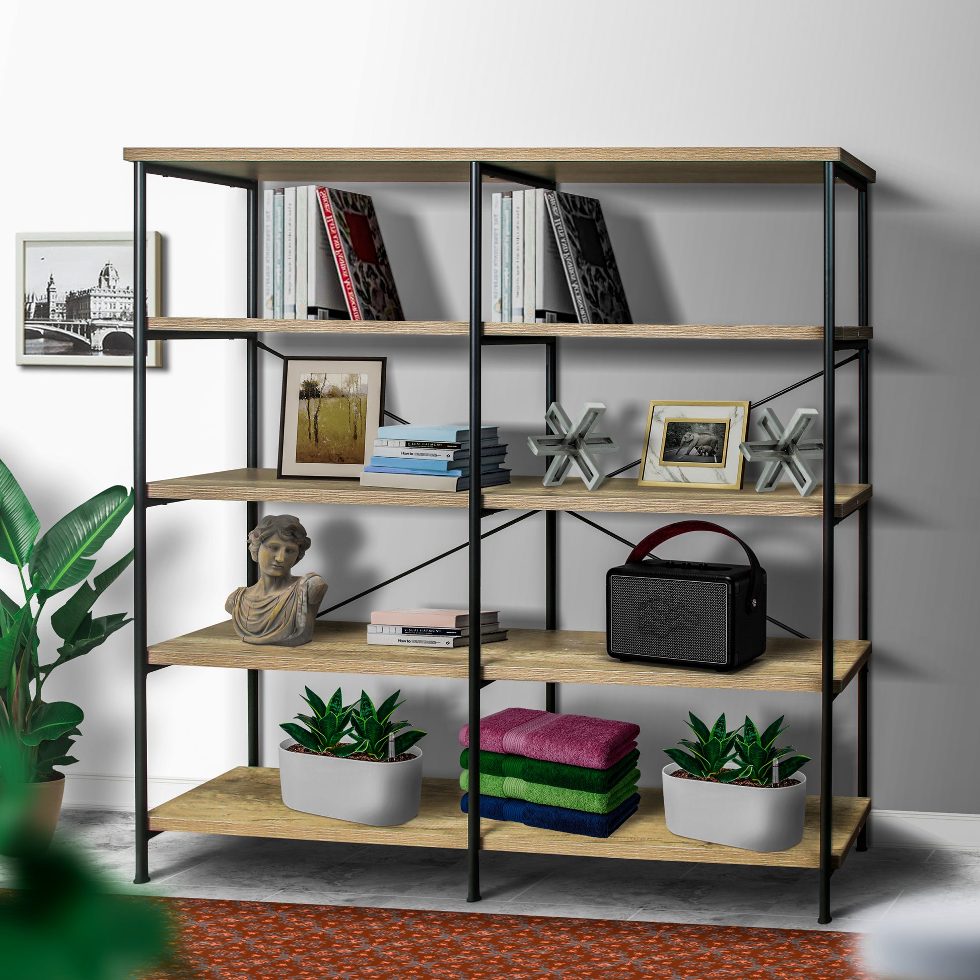 63 Inch Industrial 4 Tier Bookshelf,