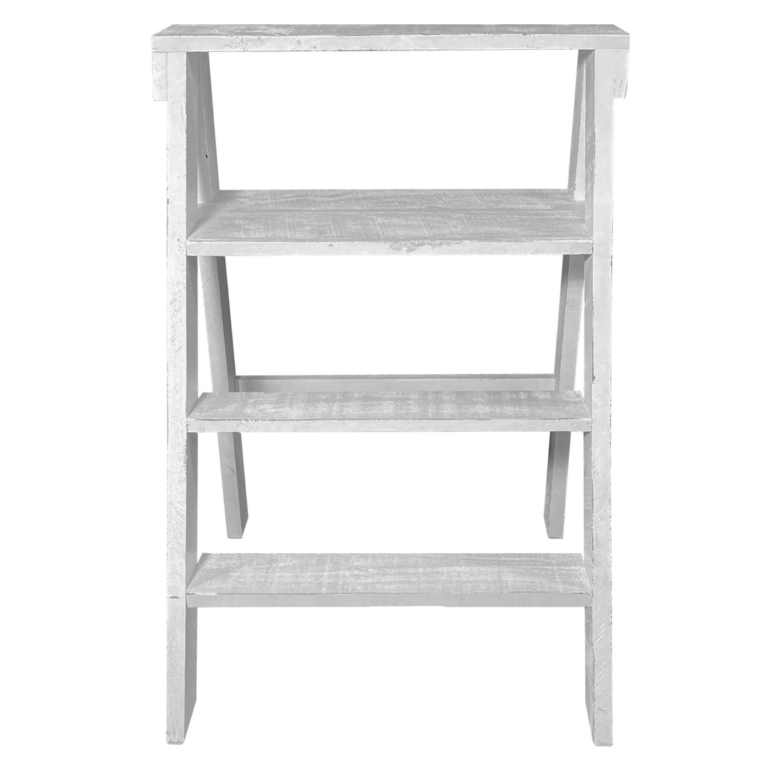 27 Inch Pinewood Ladder Bookcase, 4 Tier Open