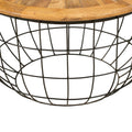 Round Mango Wood Coffee Table with Wooden Top and walnut+black-metal & wood