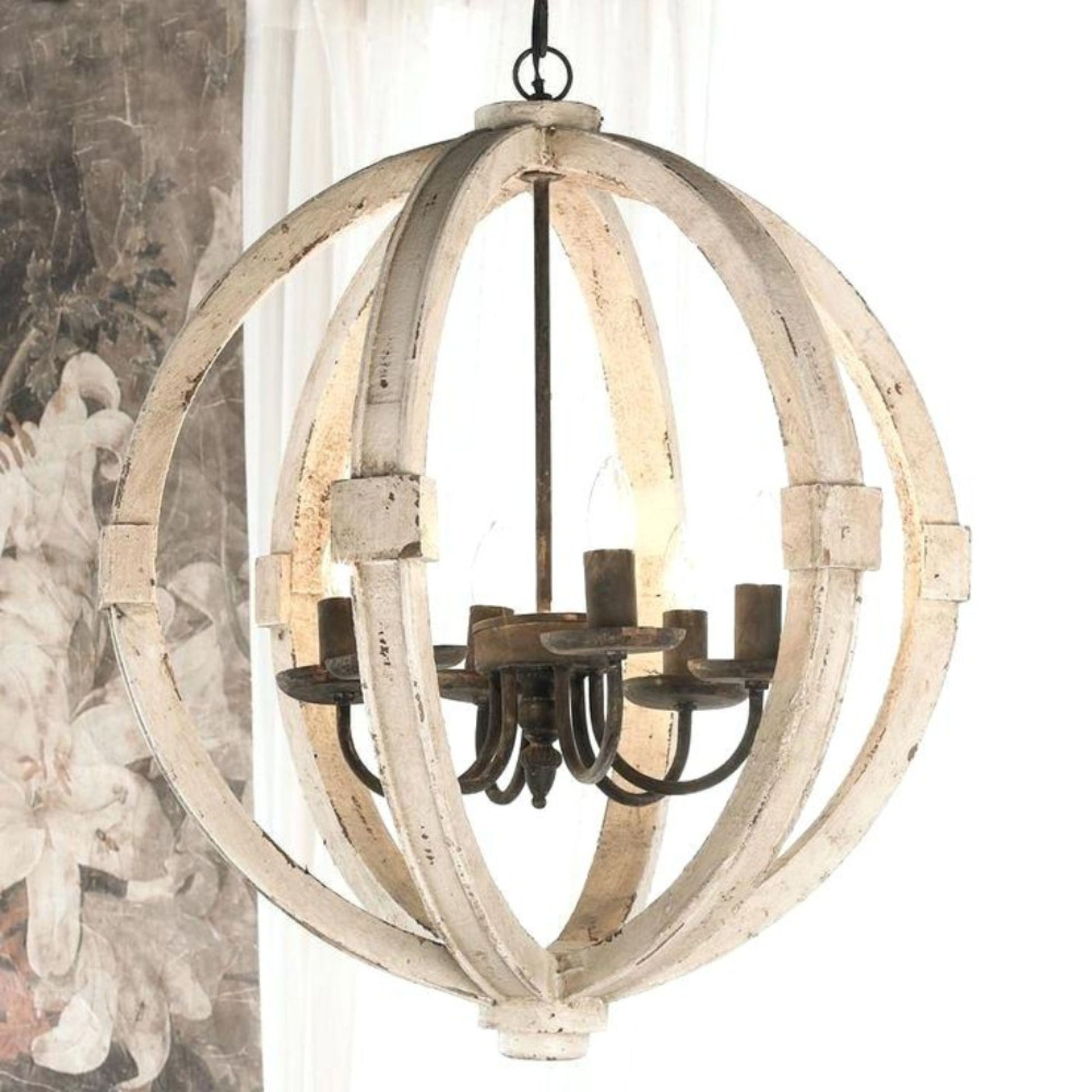 Calder Wooden Orb Shape Chandelier With Metal