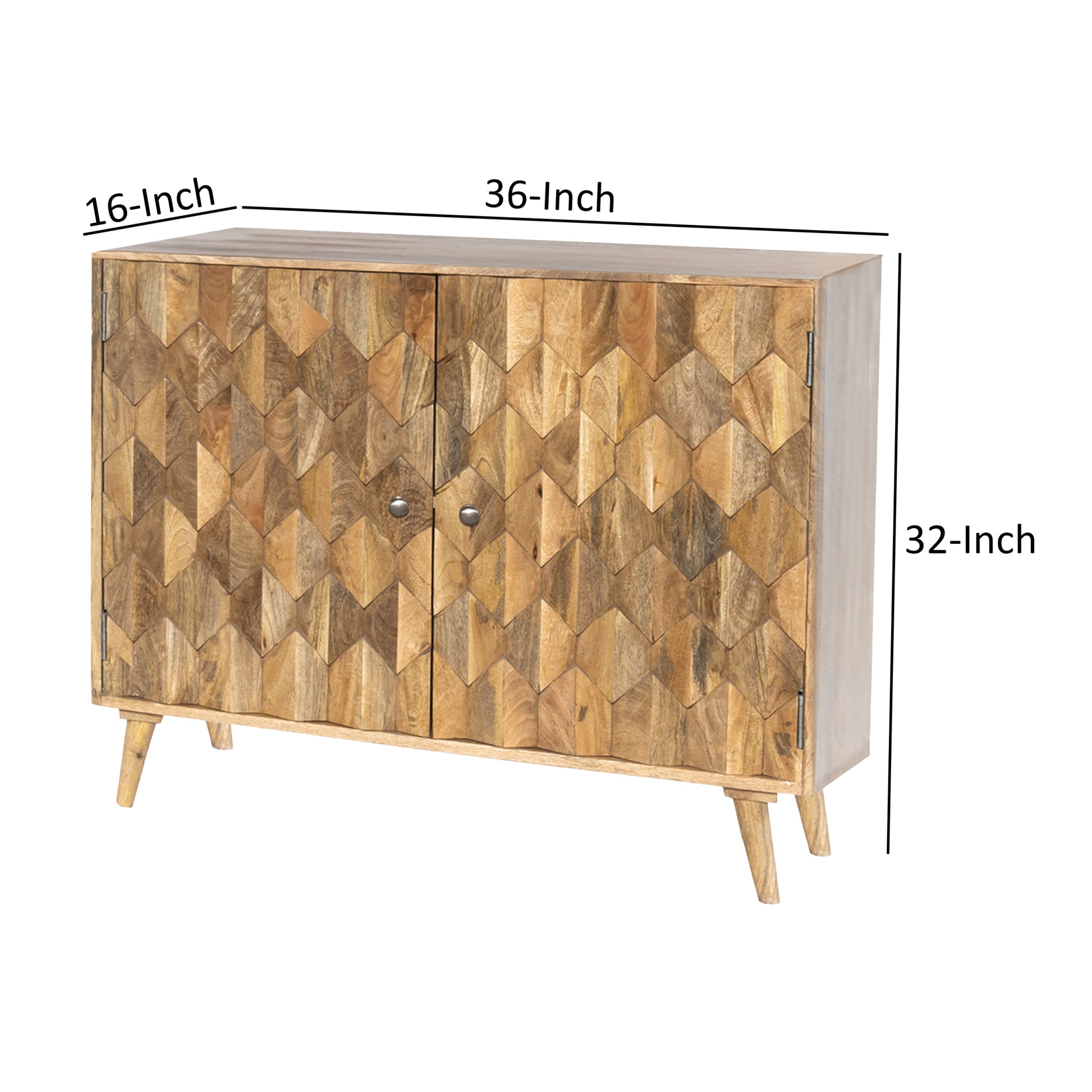 36 Inch Handcrafted Accent Cabinet, 2 Honeycomb Inlaid brown-solid wood+mdf