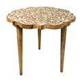 18 Inch Handcrafted Mango Wood Side End Table, Floral brown+white-solid wood