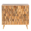 36 Inch Handcrafted Accent Cabinet, 2 Honeycomb Inlaid brown-solid wood+mdf