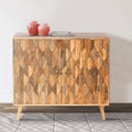 36 Inch Handcrafted Accent Cabinet, 2 Honeycomb Inlaid brown-solid wood+mdf