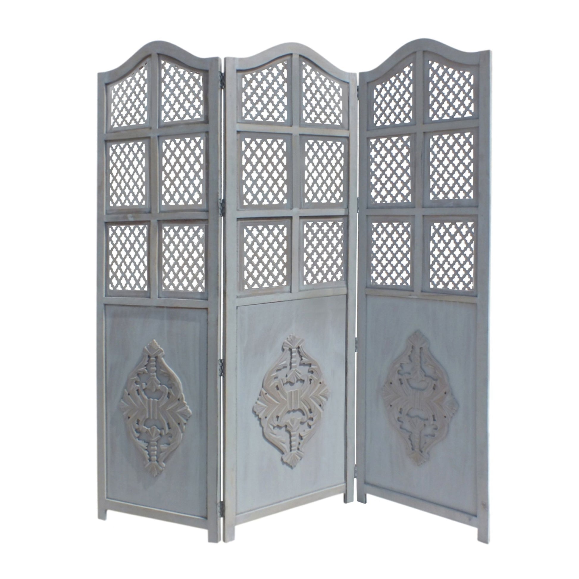 Three Panel Wooden Room Divider with Traditional