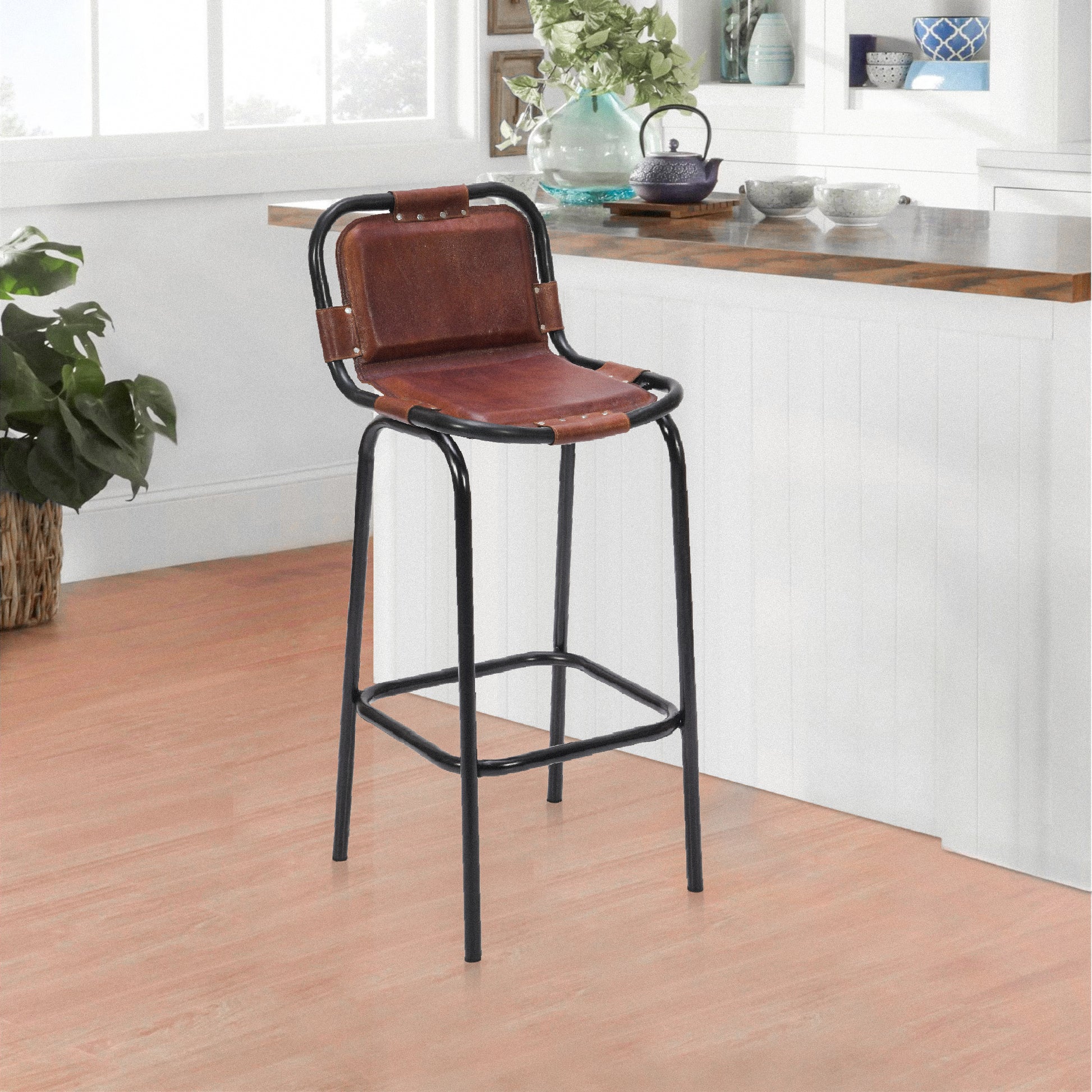 31 Inch Bar Height Chair, Genuine Leather