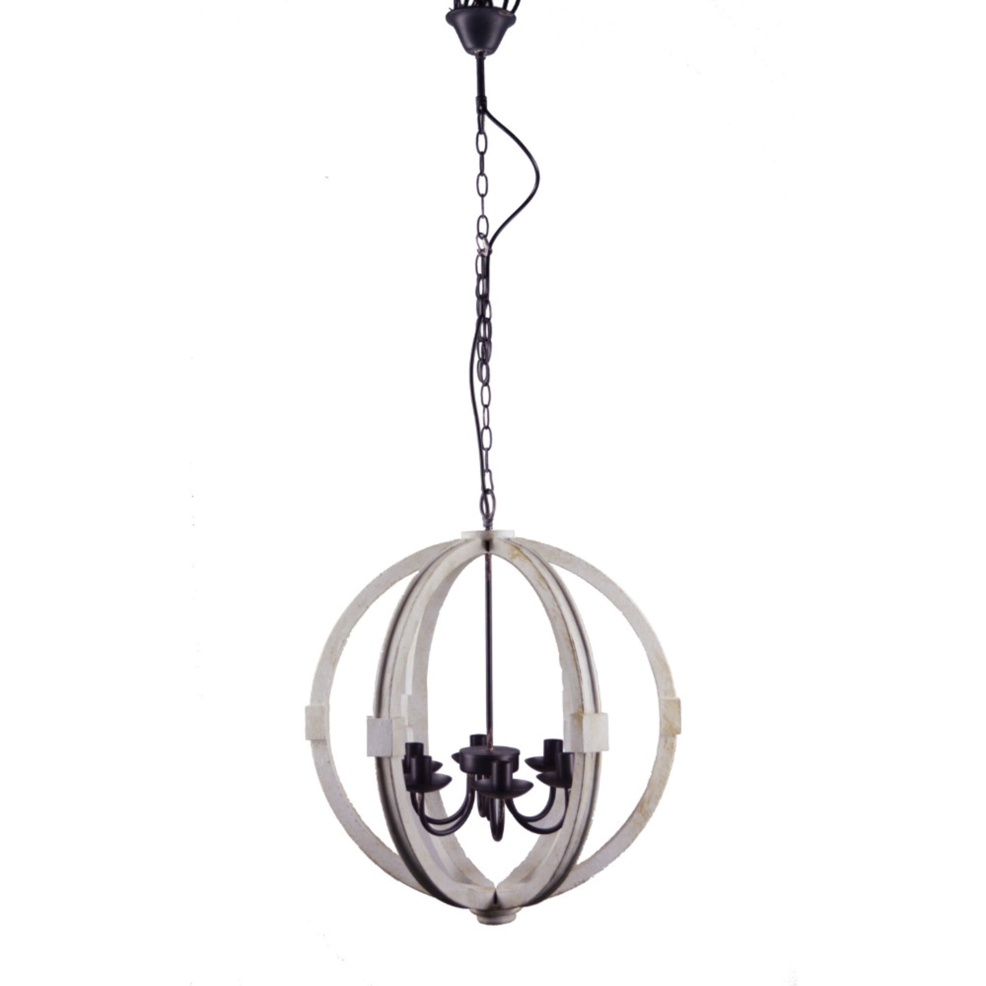 Calder Wooden Orb Shape Chandelier With Metal