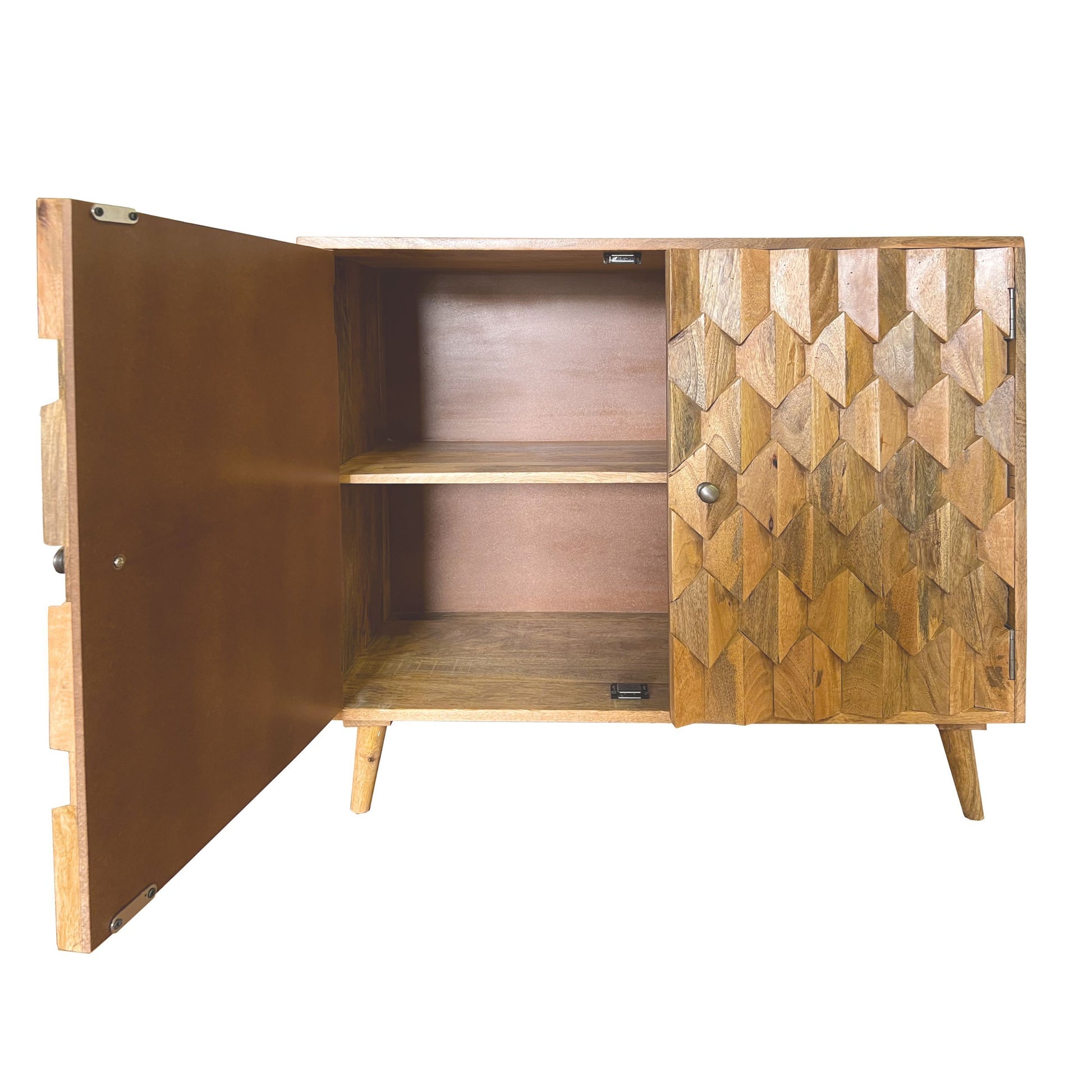 36 Inch Handcrafted Accent Cabinet, 2 Honeycomb Inlaid brown-solid wood+mdf