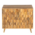 36 Inch Handcrafted Accent Cabinet, 2 Honeycomb Inlaid brown-solid wood+mdf